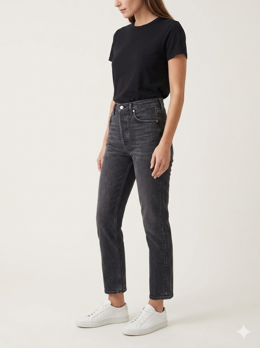 AGOLDE Riley High Rise Straight Jeans 28 Faded Black Grey